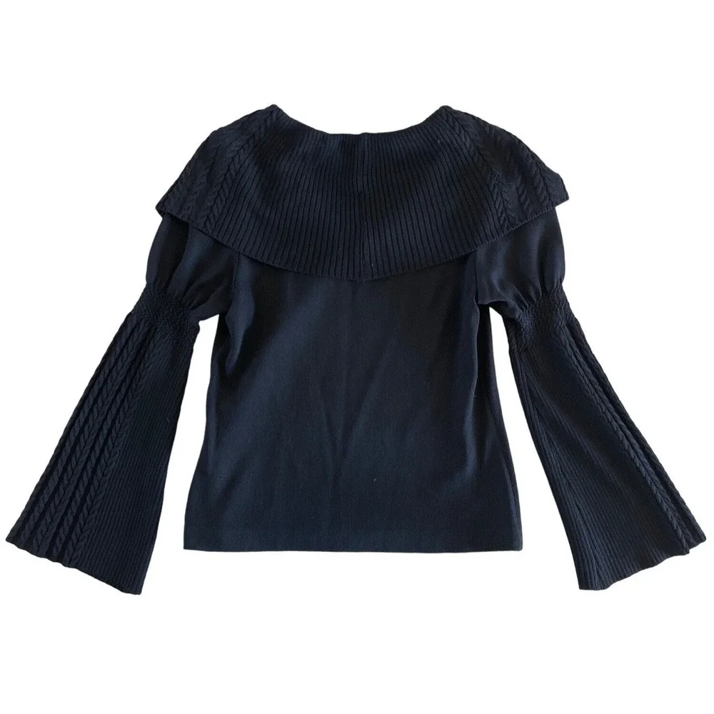 Vintage St.‎ John Collection Marie Gray Black Knit Wrap Bell Sleeve Sweater Sz 0